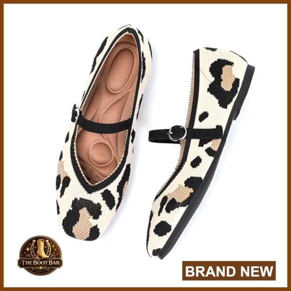 Knit Ballet Flats with Adjustable Ankle Strap Square Toe Washable - Picture 4 of 7